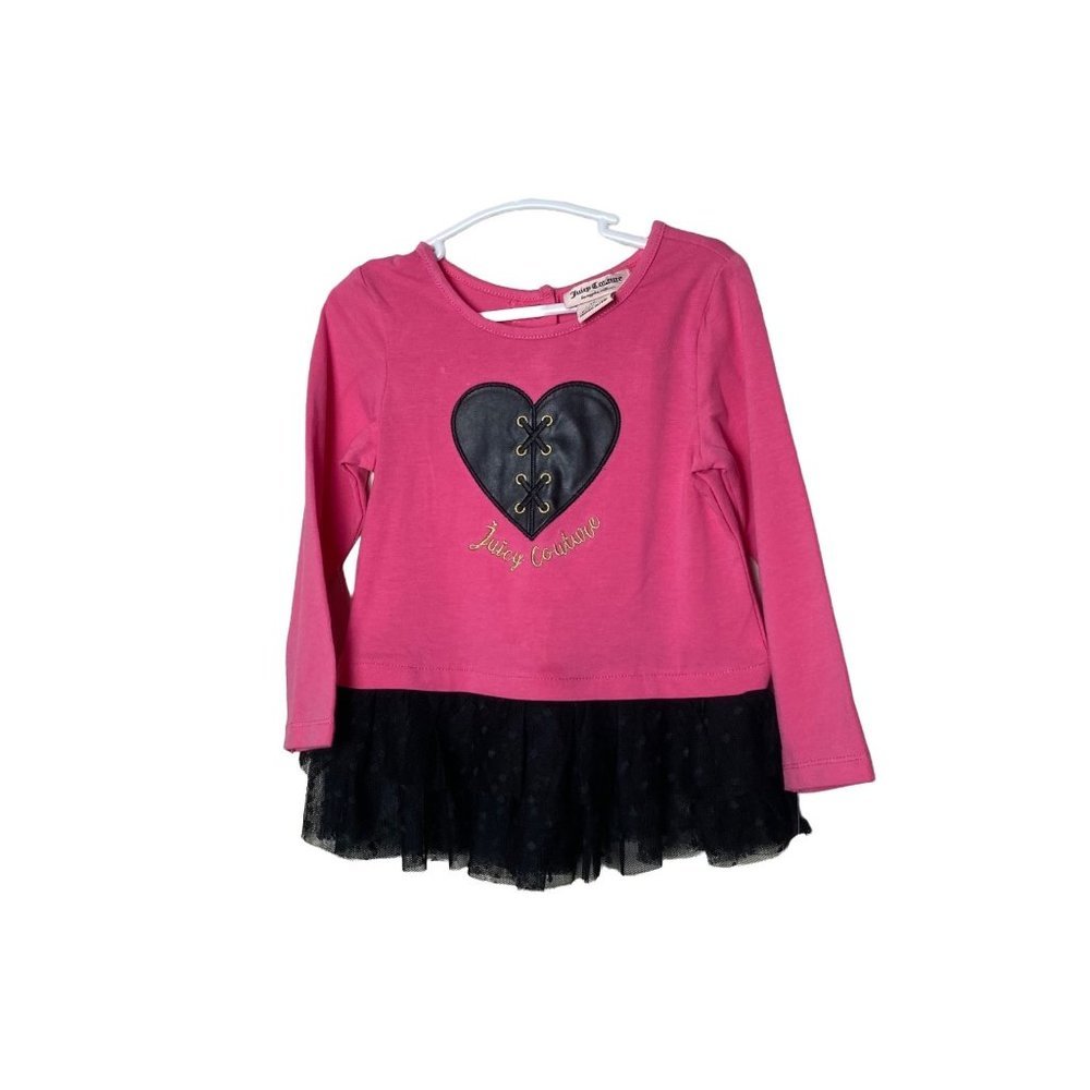 Juicy Couture Girls Sz 18 Months Long Sleeve Heart Shirt Top NWT Pink Black